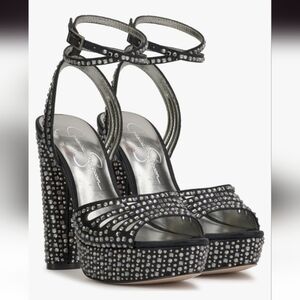 Jessica Simpson Iralin Black Rhinestone crystal Platform Heels size 10 brand new
